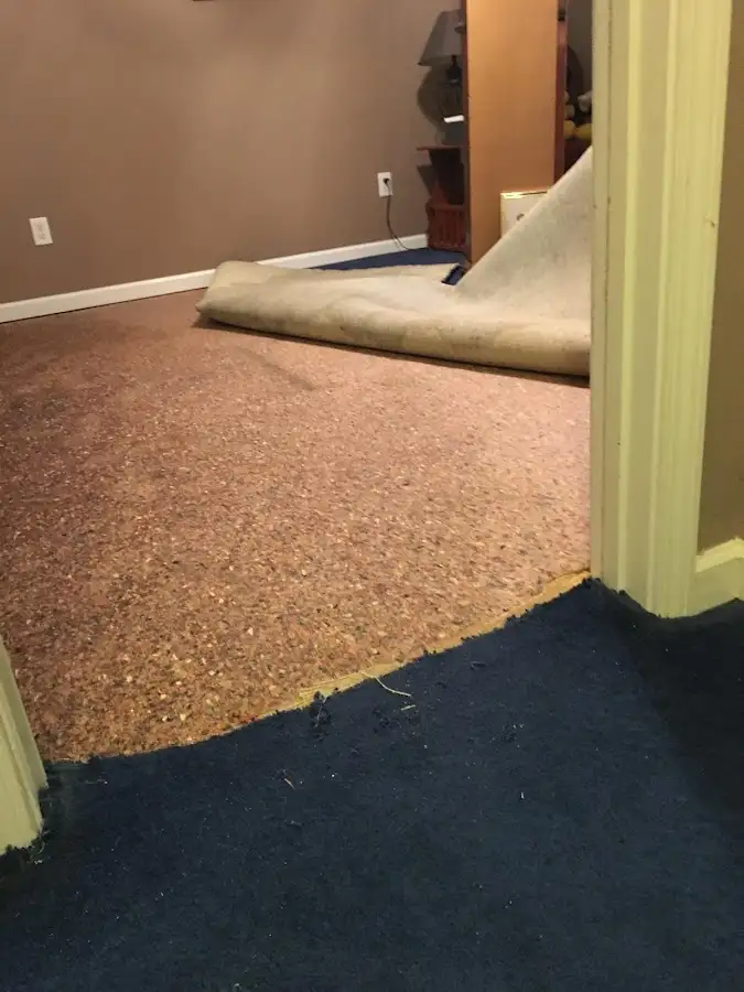 Carpet pad removal revealing water damage during Drying & Dehumidification in Benbrook